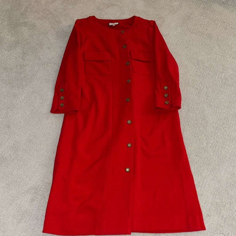 Tuckernuck Red Barnett Dress Womens sz L Gold Button Down Holiday